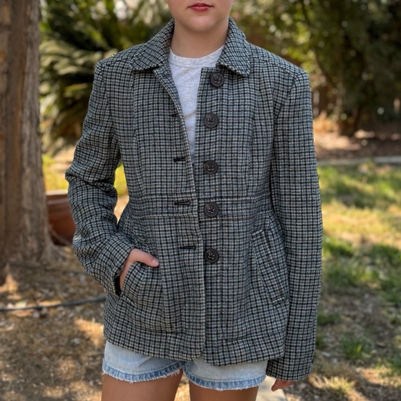 Banana Republic Jackets & Blazers - BANANA REPUBLIC 4 XS Y2K Herringbone Peplum Hem Wool Linen Blend Jacket Coat